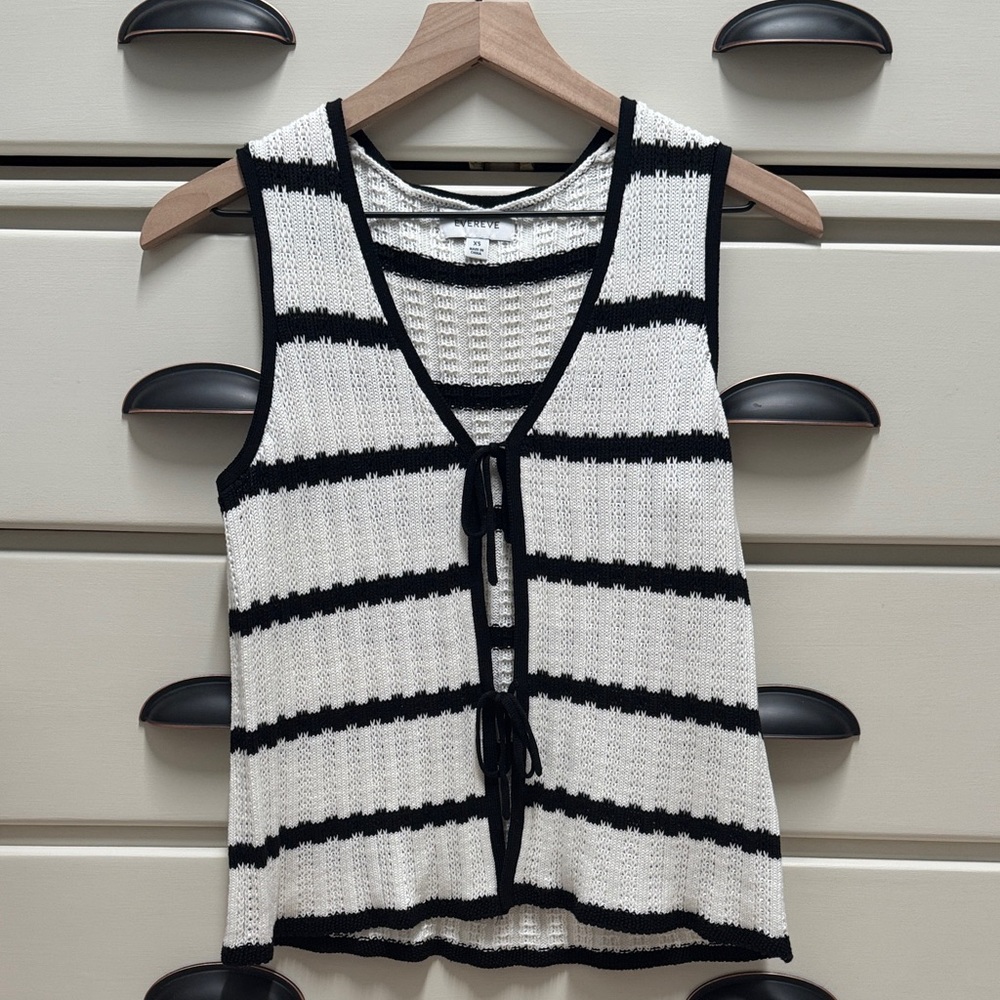 Evereve Black and White Striped Knit Tie-Front Tank
